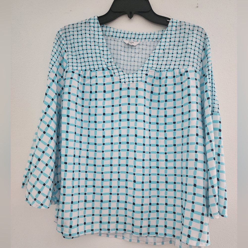 Crown & Ivy Blue and White Casual  Shirt